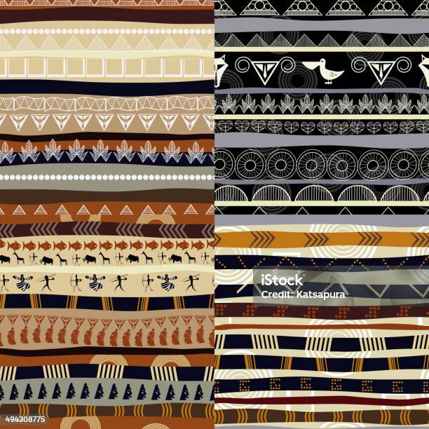 Set Of Tribal Primitive African Pattern Stock Illustration - Download Image Now - Abstract, African Culture, Animal