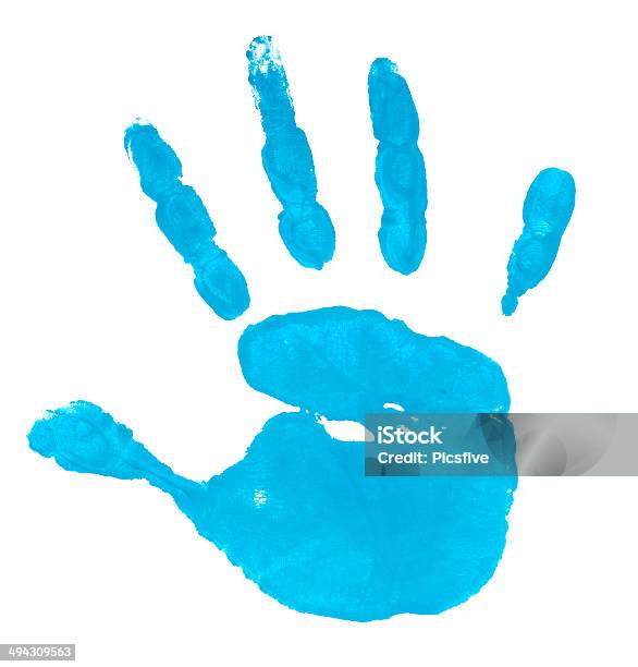 Hand Print Color Art Craft Trace Paint Stock Photo - Download Image Now - Fingerprint, Blue, Child