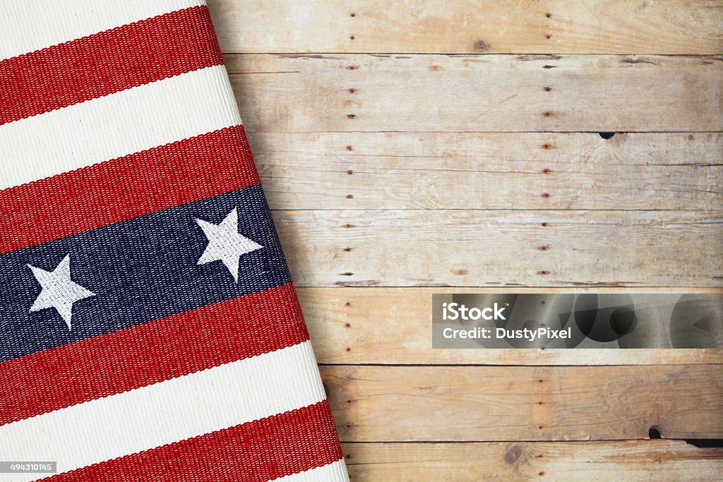 Patriotic Picnic Picnic table with stars and stripes table cover Blue Stock Photo
