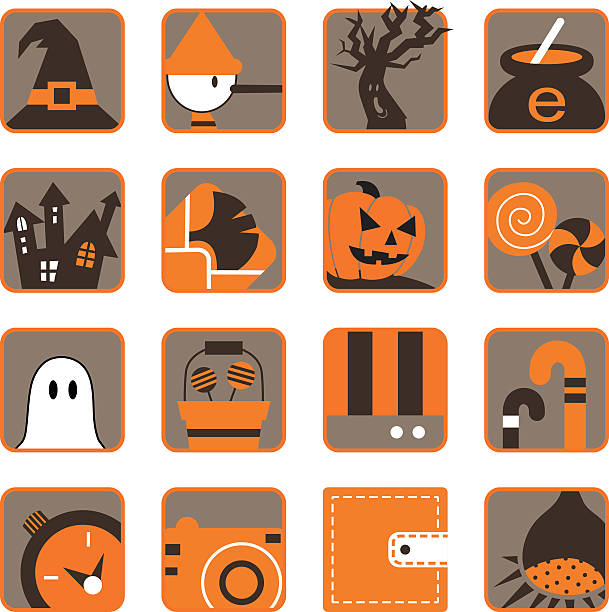ilustrações, clipart, desenhos animados e ícones de simples halloween ícones para celular e da web - fairy tale house witch candy