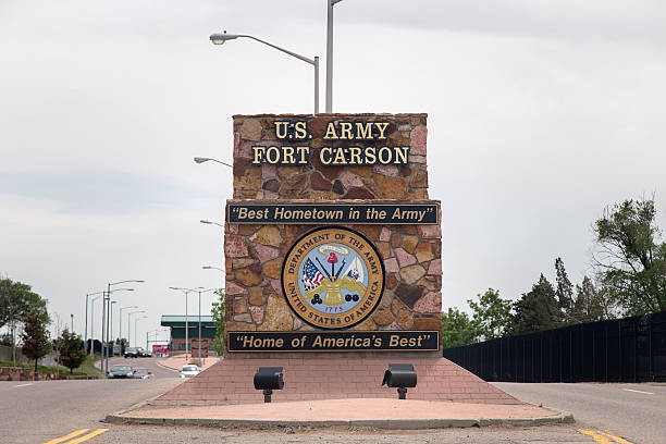Fort Carson Colorado Springs, USA - May 22, 2014: The sign at the entrance of the U.S. Army Fort Carson. colorado springs photos stock pictures, royalty-free photos & images