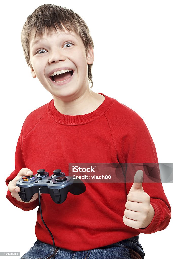 행복함 남자아이, 게임패드 손 - 로열티 프리 Brand Name Video Game 스톡 사진
