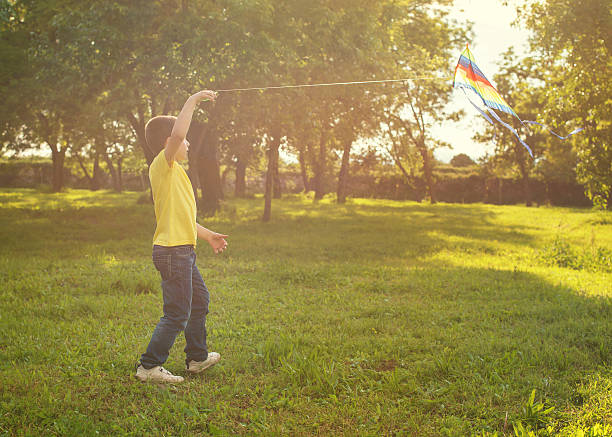 istock Boy playing with a kite in the park 494311413