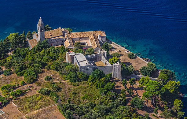 Medieval monastery on the island Lopud Medieval monastery on the island Lopud in Dubrovnik archipelago. dubrovnik lopud stock pictures, royalty-free photos & images