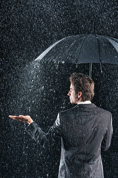 istock Rear View Of Businessman Under Umbrella 494311675