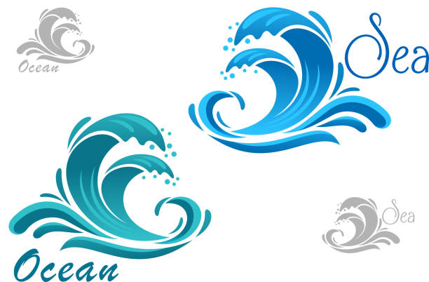 ilustraciones, imágenes clip art, dibujos animados e iconos de stock de mar azul con ondas icono de salpicaduras de agua - wave sea storm water