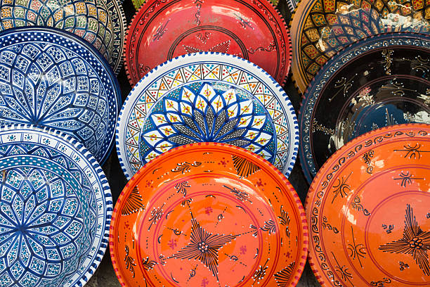 Tunisian Plates Colorful Tunisian Plates on Display sousse tunisia stock pictures, royalty-free photos & images