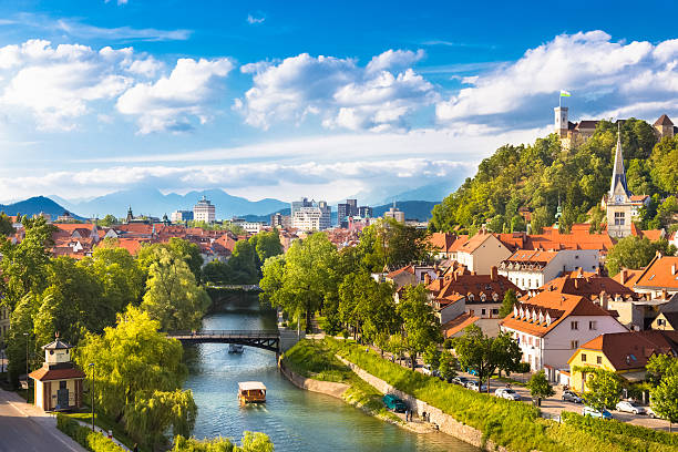 하늘에서 Ljubljana, Slovenia, 유럽. 스톡 사진