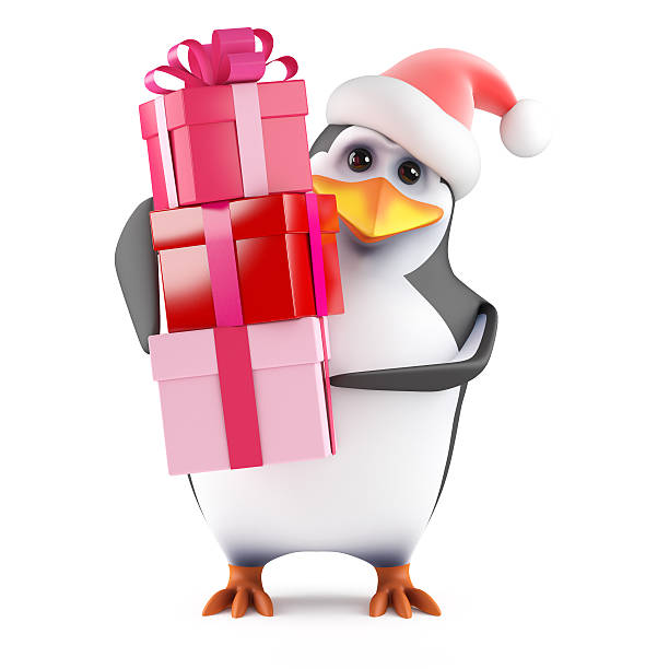 istock 3d Xmas penguin has many gifts 494314589