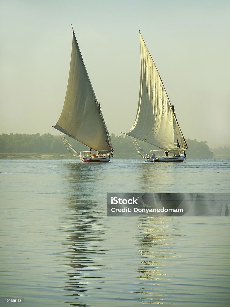 Excursión en Felucca barcos navegar por el río Nilo - Foto de stock de Río Nilo libre de derechos