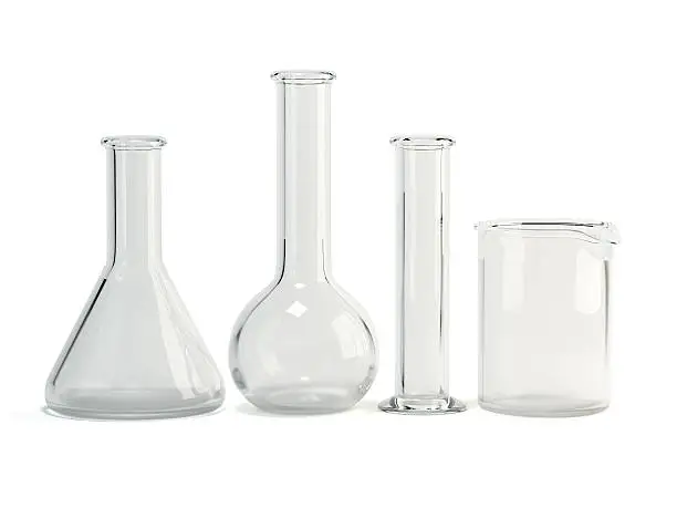 Photo of Test-tubes isolated on white background. Laboratory glassware. Chemical science equipment