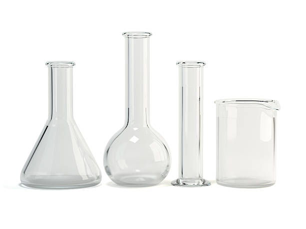 тест-пробирки, изолированные на белом фоне.  лабораторная стеклянная посуда.  химическая науки оборудования - колба стоковые фото и изображения