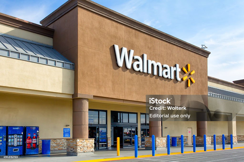 Walmart store exterior Salinas, United States - April 8, 2014: Walmart store exterior. Walmart is an American multinational corporation that runs large discount stores and is the world's largest public corporation. Wal-mart Stock Photo