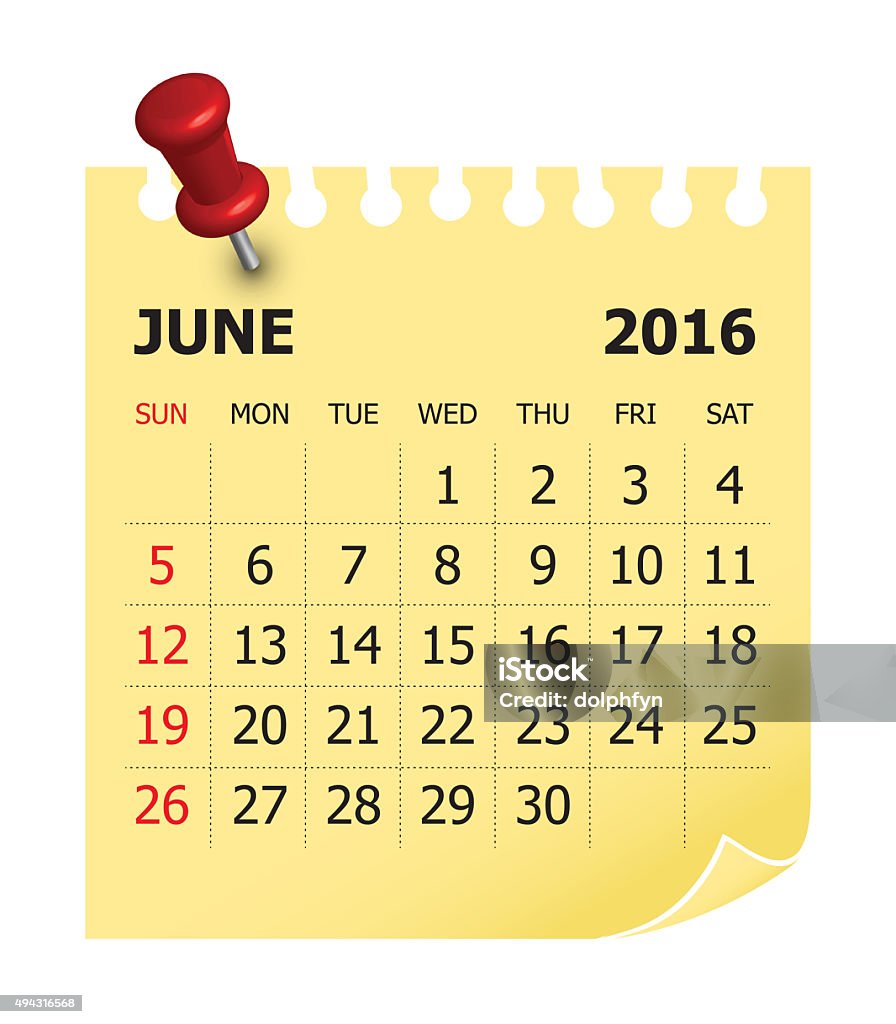 Calendar- June 2016 Simple calendar for June 2016 2015 Stock Photo