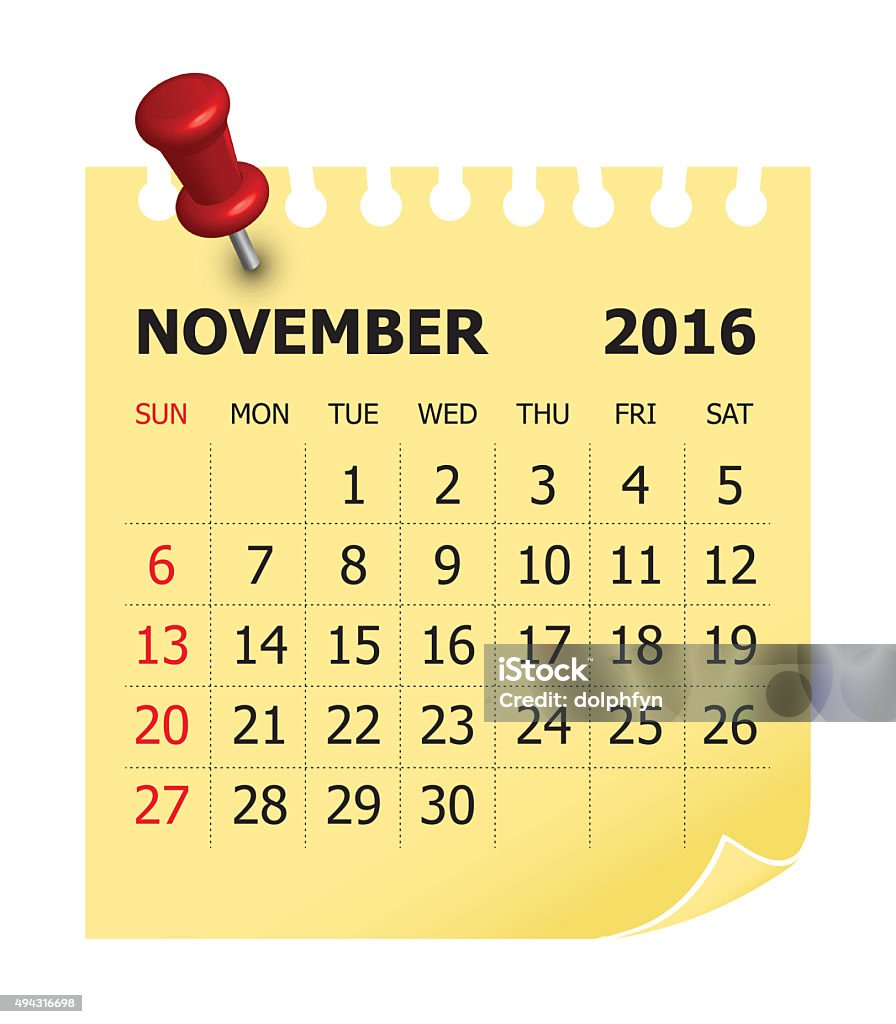Calendar- November 2016 Simple calendar for November 2016 2016 Stock Photo