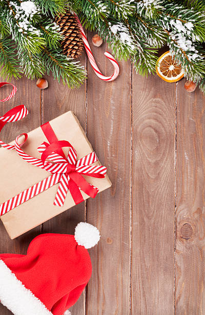 istock Christmas background with fir tree and gift box 494320126
