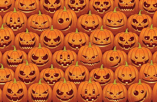 Vector illustration of Halloween background [Jack o' lantern Crowd]