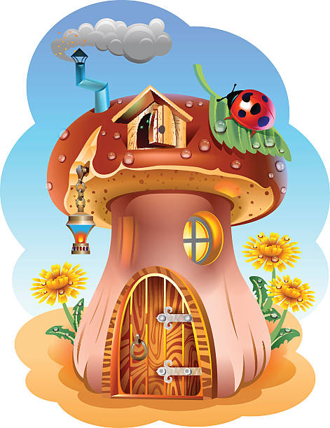 Mushroom house Fabulous house of the fungus. Illustration. seven spot ladybird stock illustrations