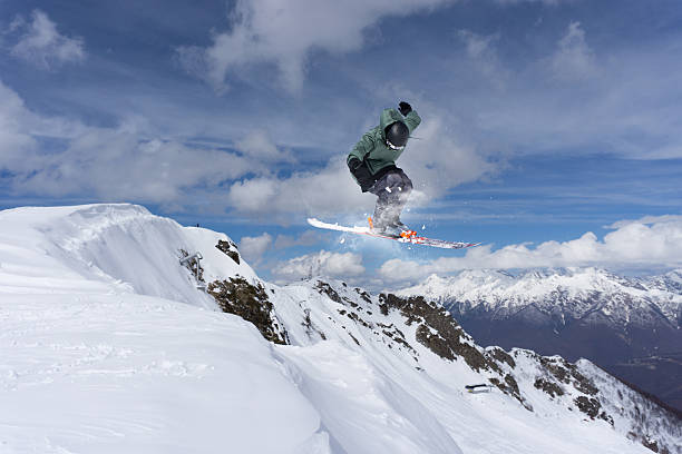 istock Flying skier on mountains, extreme sport 494340030