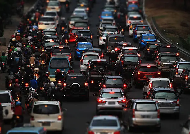 Traffic Jam at Rush Hour in Jakarta.  Traffic jam is one of a big problem in megapolitan city like jakarta.