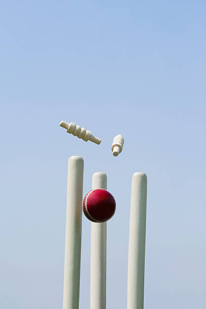 balle de cricket frapper stumps - wicket photos et images de collection