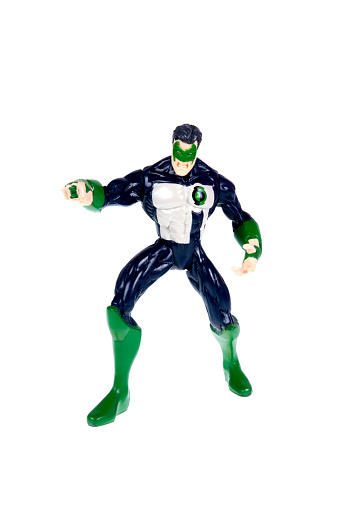 Adelaide, Australia - October 26, 2015: A Green Lantern action figure isolated on a white background. A character from the DC Comics universe. Merchandise from the DC Comics universe are highly sought after collectables.