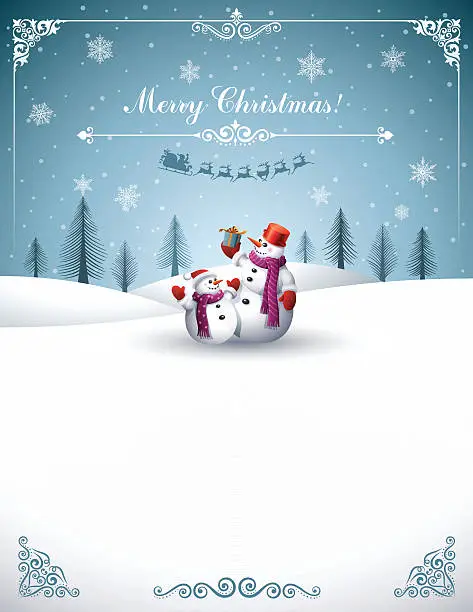 Vector illustration of Christmas Design with Snowmen