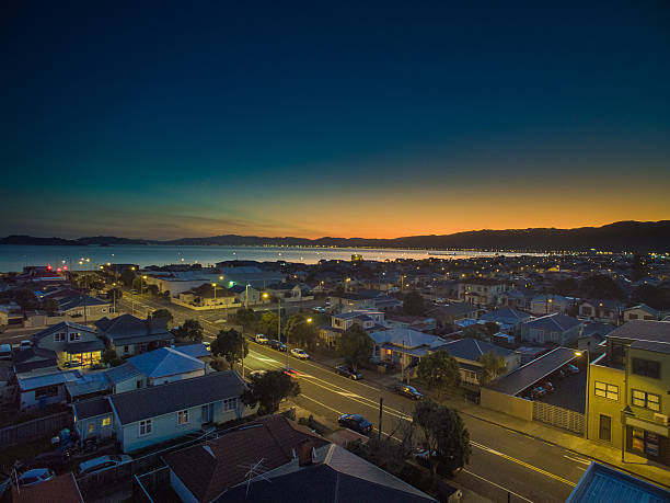 Aerial photo of Petone and Wellington Harbour stock photo