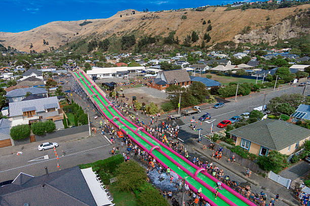 400m Waterslide in Christchurch stock photo
