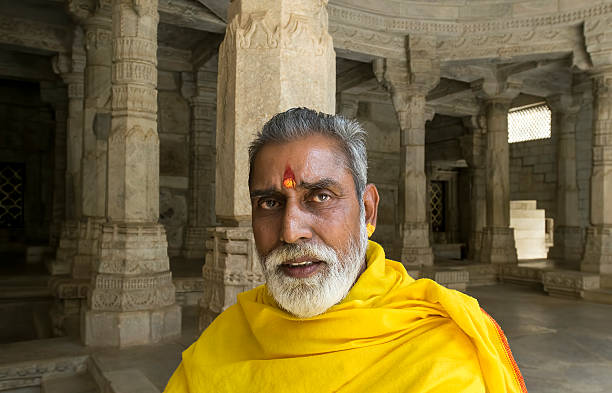 Prayagraj, Uttar Pradesh, India - January 2025: Mahakumbh, Portrait of holy male sadhu baba participating in kumbh mela at prayagraj to worship and perform the rituals along with holy bath.