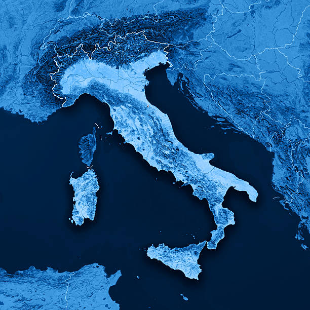 italie sans les coordonnées géographiques de carte topographique - ligurian sea photos et images de collection