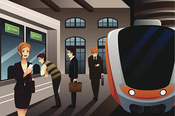 Vector illustration of People buying train ticket