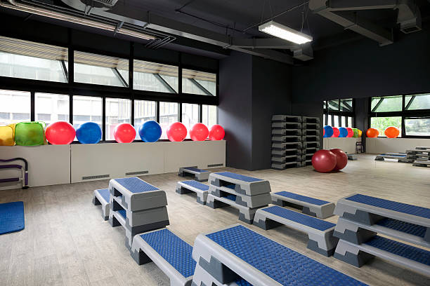 istock Stepboards and pilates balls in gym 494348533