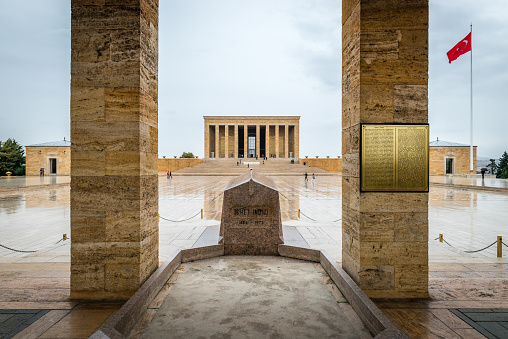 Ankara, Turkey - October 23, 2015: Mausoleum of M. Kemal Ataturk - the founder of the Republic of Turkey. On the foreground tomb of the Ismet Inonu-  the second President of Turkey.