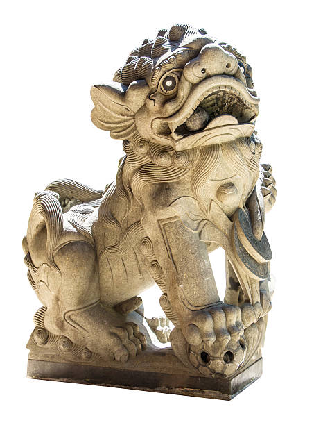 lion chinois stone lucky potter - stone statue animal imitation asia photos et images de collection