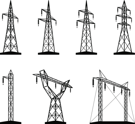 Electrical transmission tower types in perspective - vector illustration