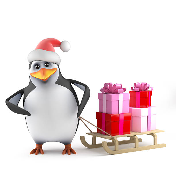 istock 3d Xmas penguin gift sleigh 494350217