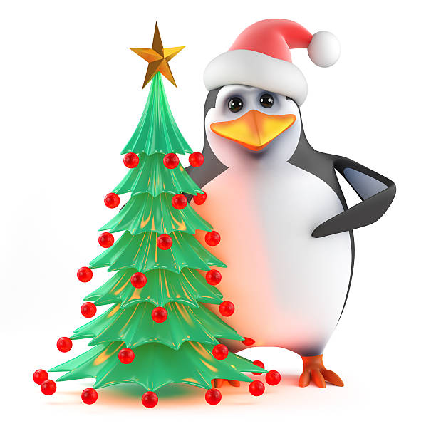 istock 3d Xmas penguin Christmas tree 494350225