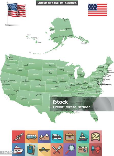 Mappa Di Stati Uniti Damerica - Immagini vettoriali stock e altre immagini di Alabama - Alabama, America del Nord, Bandiera degli Stati Uniti