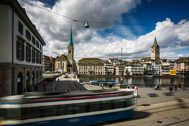 istock Zurich cityscape with motion blurred city traffic 494351035