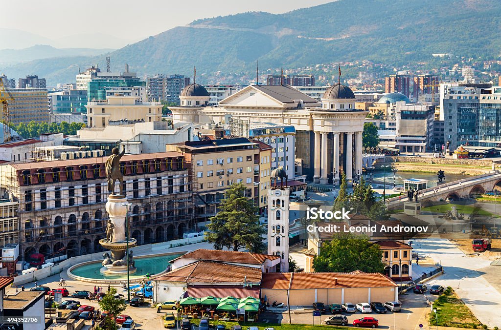 Aerial view of the city centre of Skopje - Macedonia Skopje Stock Photo