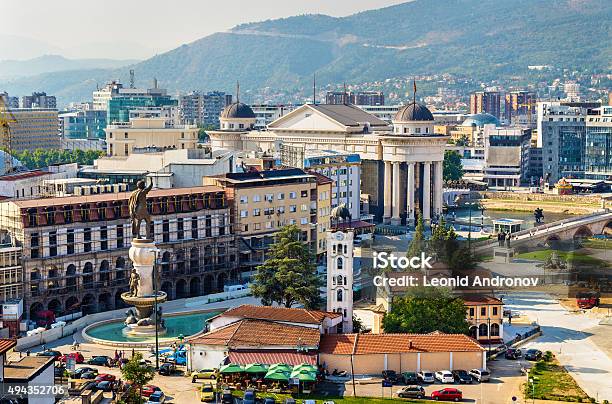 Aerial View Of The City Centre Of Skopje Macedonia Stock Photo - Download Image Now