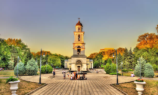 Bell tower of the Nativity Cathedral in Chisinau - Moldova stock photo