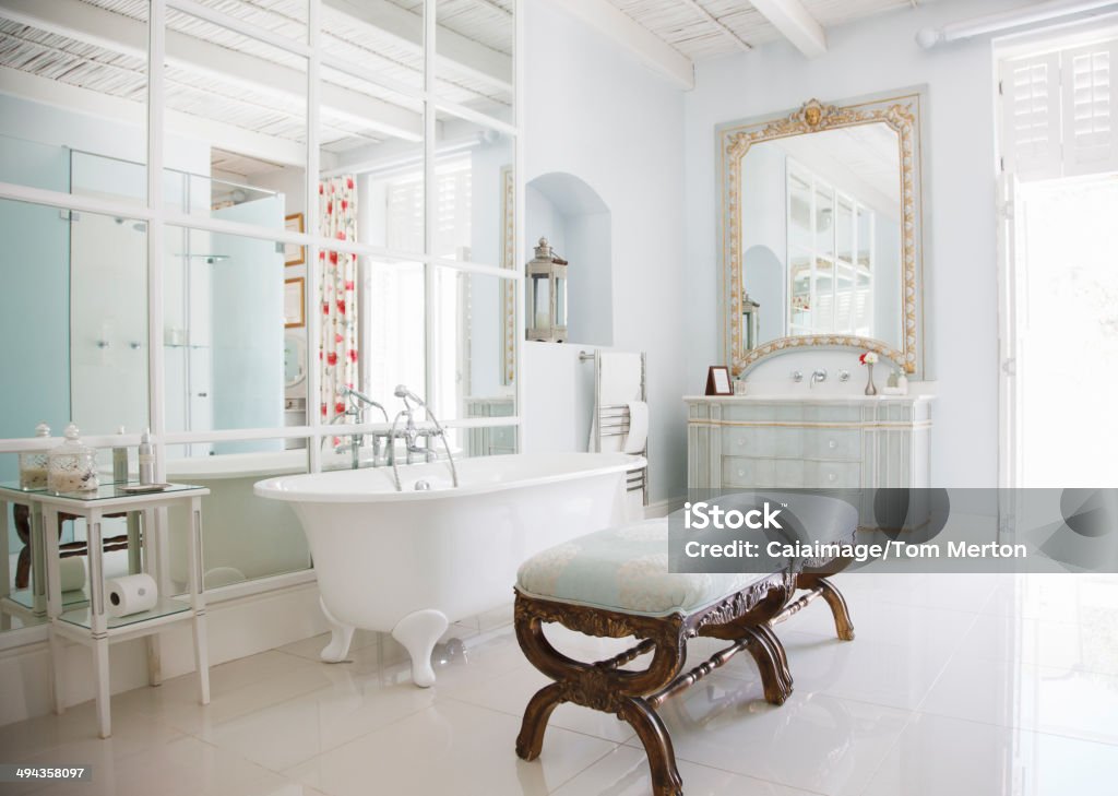 Claw foot tub in luxury bathroom  Free Standing Bath Stock Photo