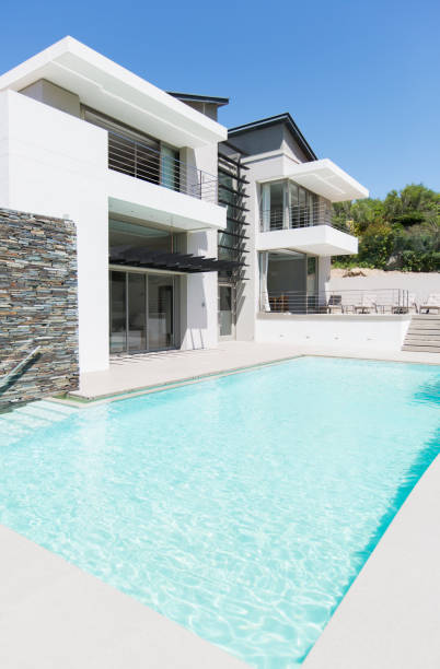 istock Modern house with swimming pool 494358099