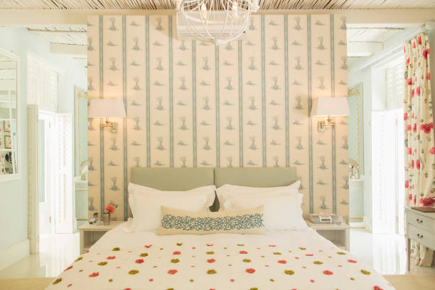 istock Luxury bedroom with wallpaper 494358115