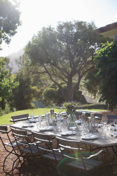 istock Place settings on sunny rural patio table 494358275