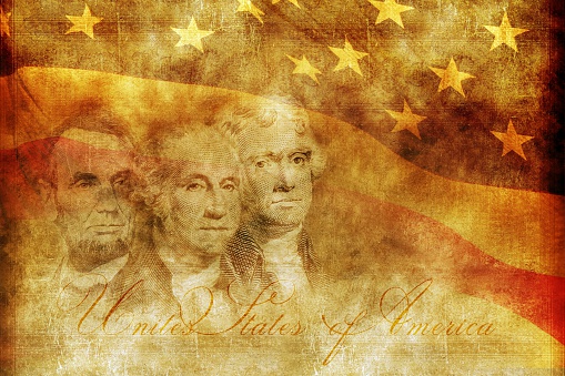 American Presidency Concept Background Illustration. Aged Sepia Theme. United States of America Presidents Backdrop.