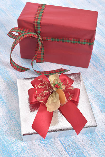 istock gift box on blue vintage wooden floor 494377318