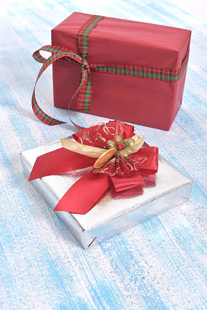 istock gift box on blue vintage wooden floor 494377526